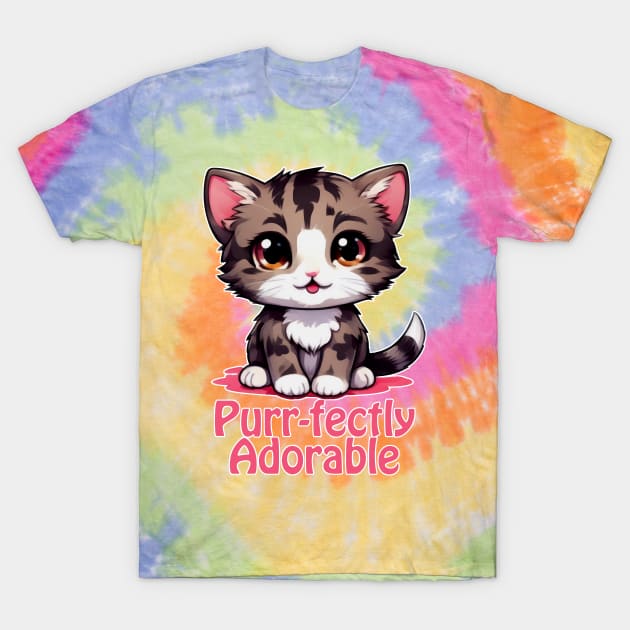 Purr-fectly Adorable Chibi Kawaii Kitten in Pink T-Shirt by Sandy Richter Art & Designs